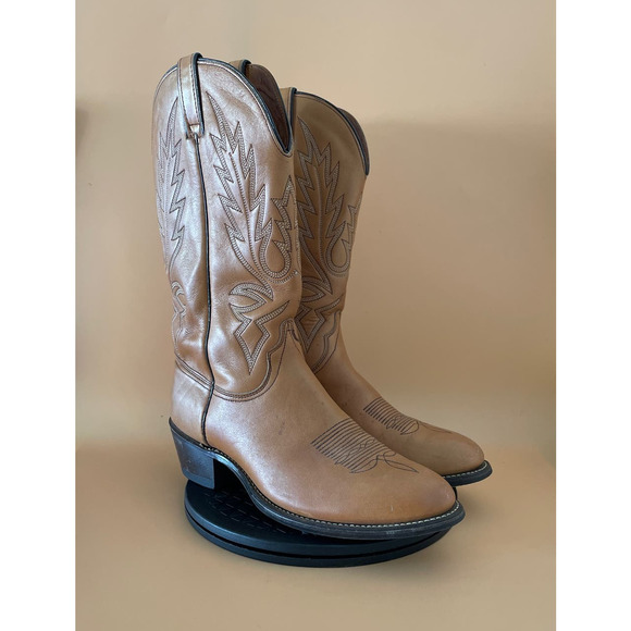 Mens Wrangler Leather Cowboy Boots Size 10 Light Brown main image 4